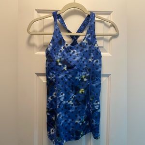 Blue polka dot workout top from Lululemon
